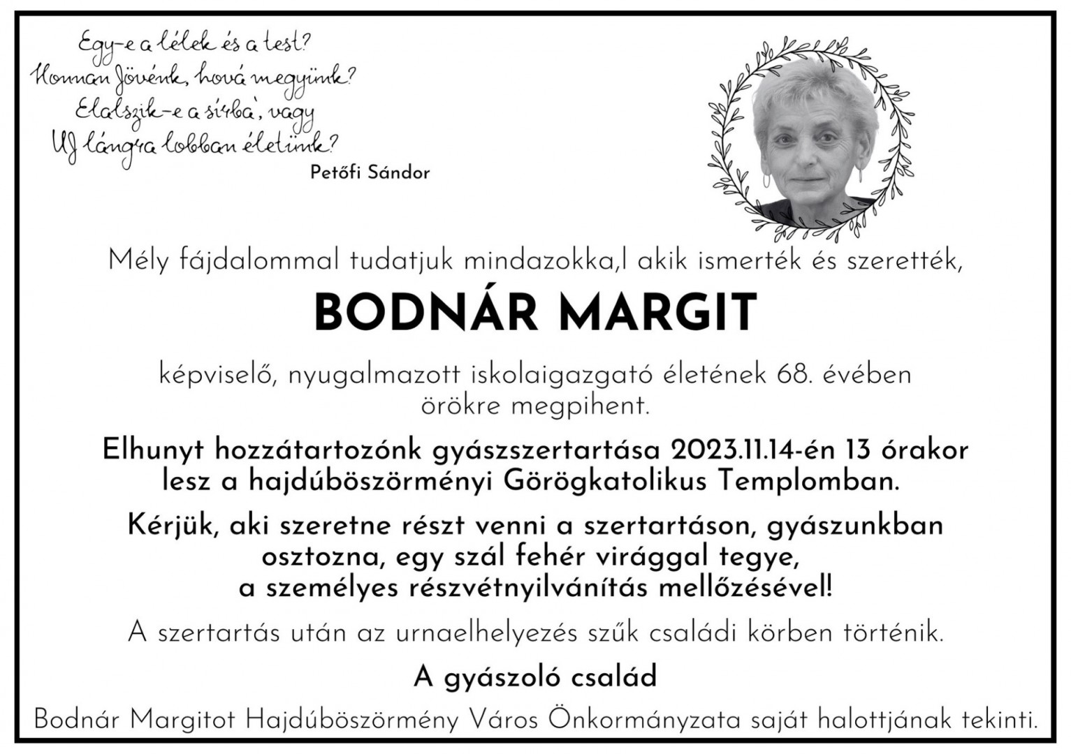 Bodnár Margit gyászszertartása